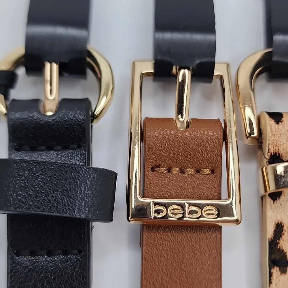 bebe WOMEN'SBELT, THIS ITEM COMES WITH 3 BELTS, BLACK, BROW & LEPPARD, LARGE (L)